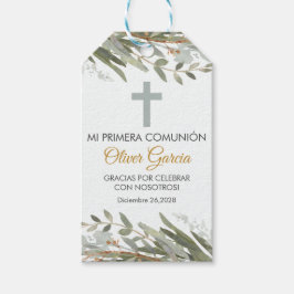 Schattigee groene bladeren in Spaans Eerste Commun Cadeaulabel