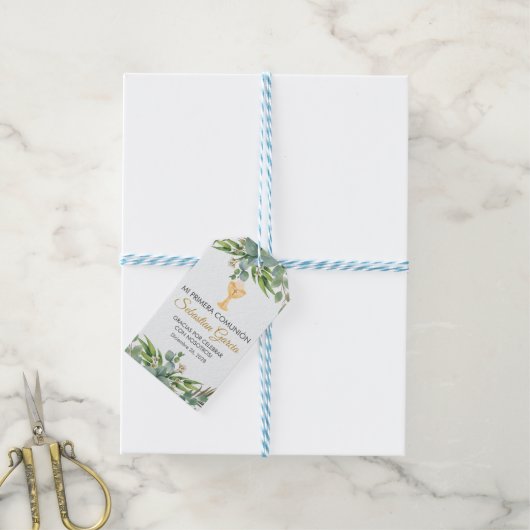 Schattigee groene bladeren in Spaans Eerste Commun Cadeaulabel (Met Touw)