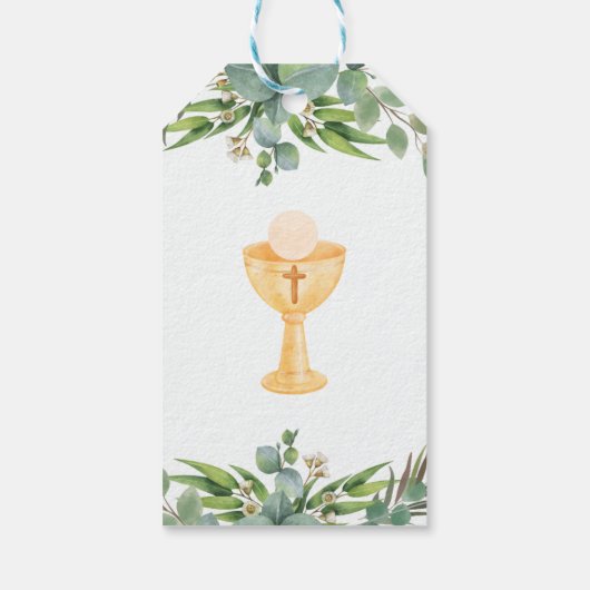 Schattigee groene bladeren in Spaans Eerste Commun Cadeaulabel (Achterkant)