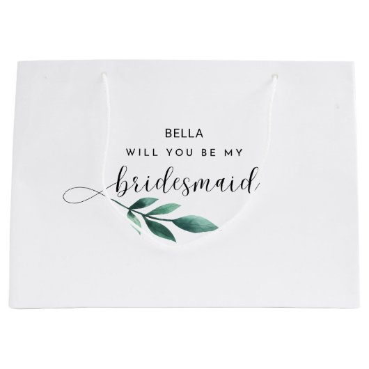 Schattigee Groene Bladeren Kalligrafie Bruidsmeisj Groot Cadeauzakje (Voorkant)