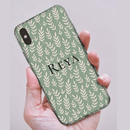 Schattigee groene bladprint met naam Case-Mate iPhone case