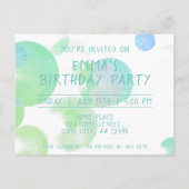 Schattigee Groene Blauwe Bubbels 1e Verjaardag Par Uitnodiging Briefkaart (Achterkant)