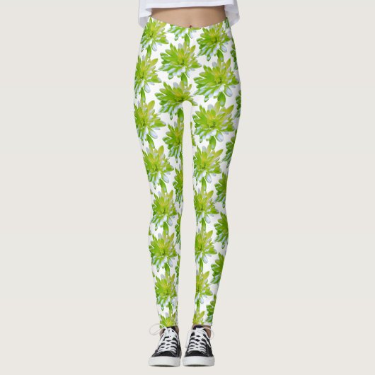 Schattigee groene bloemen groene bloem groene made leggings (Voorkant)