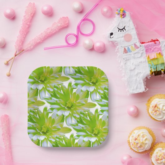 Schattigee groene bloemen groene bloem groene made papieren bordje (Feest)