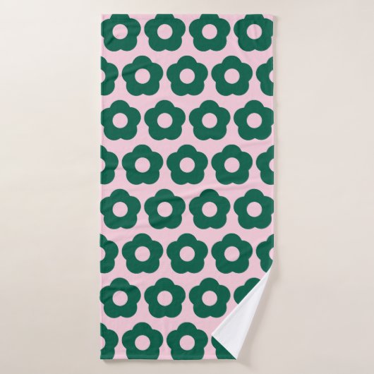 Schattigee Groene Bloempatroon Retro Badhanddoek (Badhanddoek)