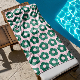 Schattigee Groene Bloempatroon Retro Badhanddoek
