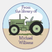 Schattigee Groene Boerderij Tractor Gepersonalisee Ronde Sticker (Voorkant)