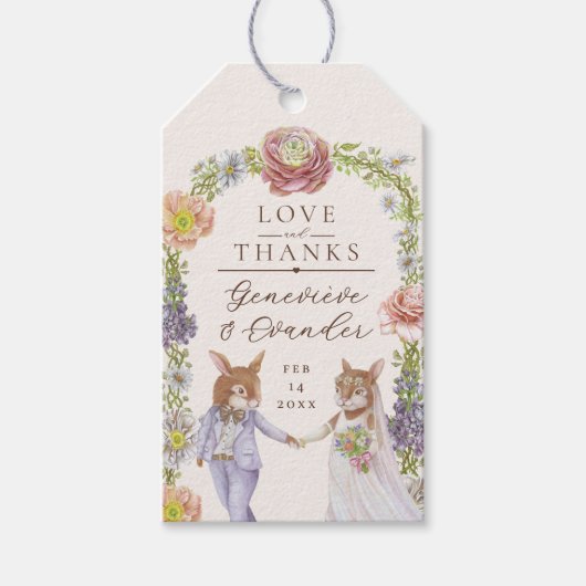 Schattigee Groene Boho Bunny Konijn Liefde Bloemen Cadeaulabel (Voorkant)