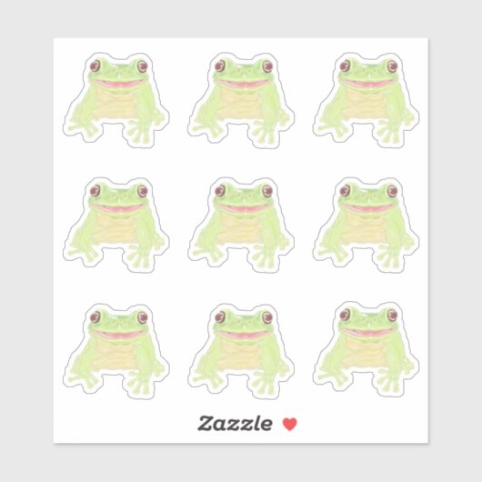 Schattigee Groene Boomkikker - 9x op maat gesneden Sticker (Vel)