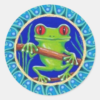 Schattigee groene boomkikker sticker van Soozie Wr