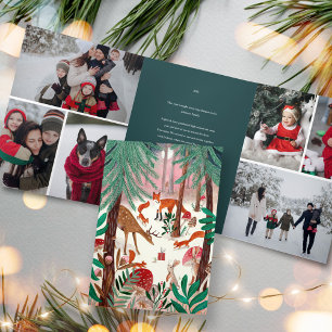 Schattigee groene bosdieren familie foto kerst drieluik uitnodiging