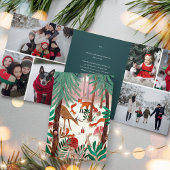 Schattigee groene bosdieren familie foto kerst drieluik uitnodiging