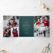 Schattigee groene bosdieren familie foto kerst drieluik uitnodiging (Binnen)