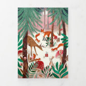 Schattigee groene bosdieren familie foto kerst drieluik uitnodiging (Cover)