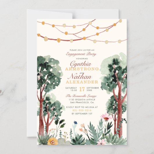 Schattigee Groene Botanische Bomen Bloemenverlovin Magnetische Uitnodiging (Voorkant)