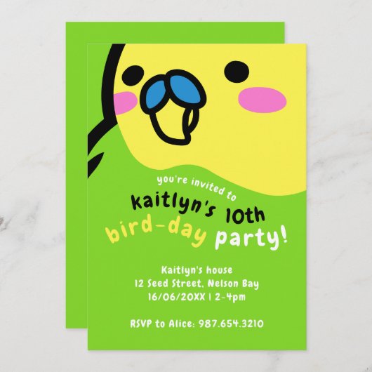 Schattigee Groene Budgie Kinder 10e Verjaardagsfee Kaart (Voorkant / Achterkant)