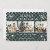 Schattigee Groene Buffalo Plaid Snowflake 3 Fotoco Feestdagenkaart (Voorkant)