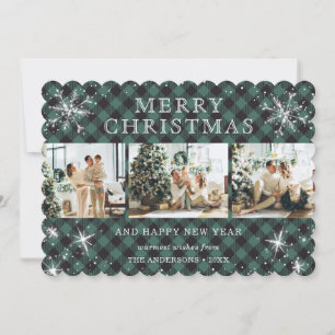 Schattigee Groene Buffalo Plaid Snowflake 3 Fotoco Feestdagenkaart