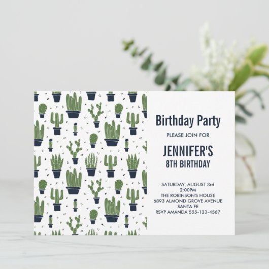 Schattigee Groene Cactus in Bloempotten Patroon Ve Kaart (Staand voorkant)