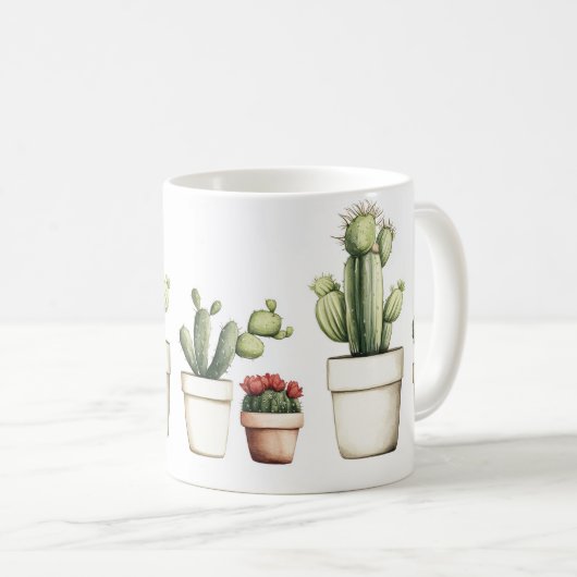 Schattigee groene cactus in potten koffiemok (Voorkant rechts)