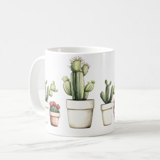 Schattigee groene cactus in potten koffiemok (Voorkant links)