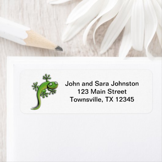 Schattigee Groene Cartoon Gecko Etiket (Insitu)