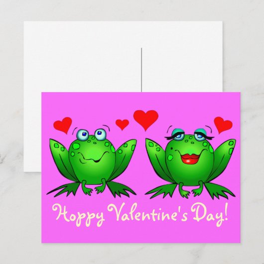 Schattigee Groene Cartoon Kikkers Hoppy Valentijns Feestdagenkaart (Voorkant / Achterkant)