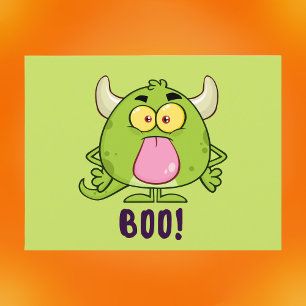 Schattigee Groene Cartoon Monster Boo Halloween Feestdagenkaart