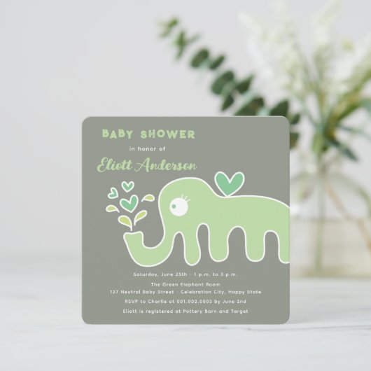 Schattigee Groene Cartoon Olifant Whimsical Baby s Kaart (Staand voorkant)