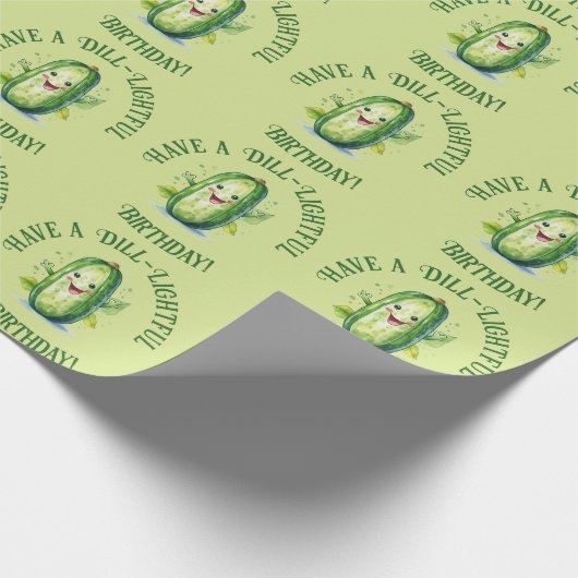 Schattigee Groene Cartoon Pickle Verjaardag Cadeaupapier (Hoek)