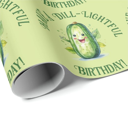 Schattigee Groene Cartoon Pickle Verjaardag Cadeaupapier (Rol Hoek)