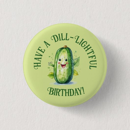Schattigee Groene Cartoon Pickle Verjaardag Ronde Button 3,2 Cm (Voorkant)