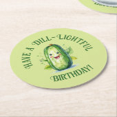 Schattigee Groene Cartoon Pickle Verjaardag Ronde Kartonnen Onderzetter (Gebogen)