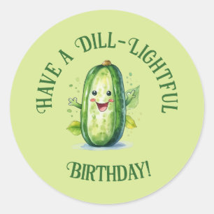 Schattigee Groene Cartoon Pickle Verjaardag Ronde Sticker