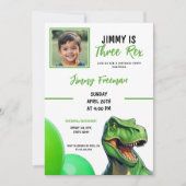 Schattigee Groene Cartoon Trex Foto Verjaardag Kaart (Voorkant)