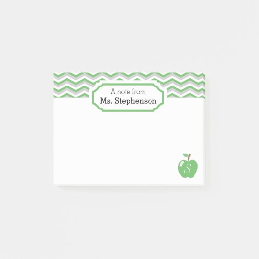 Schattigee Groene Chevron Apple Monogrammed Lerare Post-it® Notes (Voorkant)