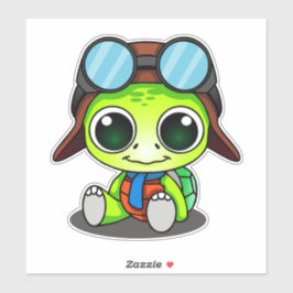 Schattigee Groene Chibi Cartoon Schildpad in Aviat Sticker