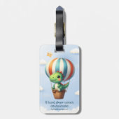 Schattigee groene Dino neemt vlucht in een heteluc Bagagelabel (Achterkant verticaal)