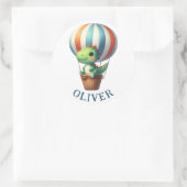 Schattigee groene Dino neemt vlucht in een heteluc Ronde Sticker (Tas)