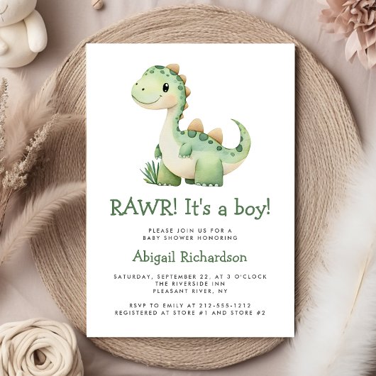 Schattigee groene dinosaurus Boy Baby shower Kaart