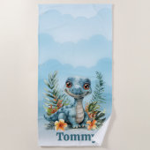 Schattigee Groene Dinosaurus Cloud Sky Boy Strandlaken (Voorkant)