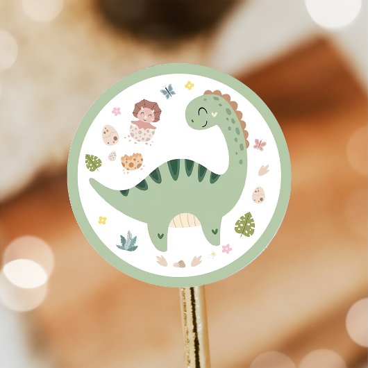 Schattigee Groene Dinosaurus Party Classic Ronde S Sticker