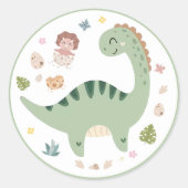 Schattigee Groene Dinosaurus Party Classic Ronde S Sticker (Voorkant)