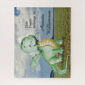 Schattigee groene dinosaurus personaliseren met na legpuzzel (Verticaal)