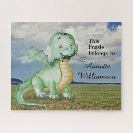 Schattigee groene dinosaurus personaliseren met na legpuzzel