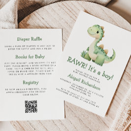 Schattigee Groene Dinosaurus QR Code Boy Baby show Kaart