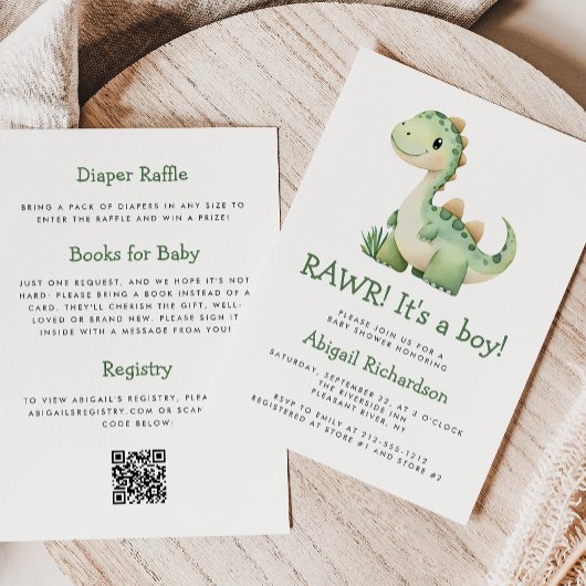 Schattigee Groene Dinosaurus QR Code Boy Baby show Kaart