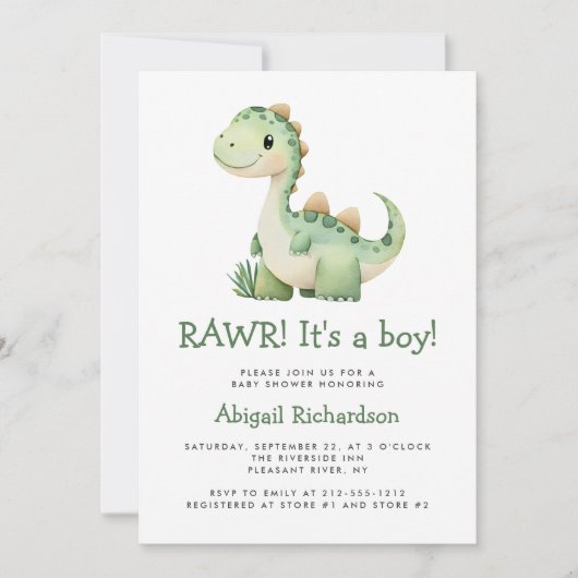 Schattigee Groene Dinosaurus QR Code Boy Baby show Kaart (Voorkant)