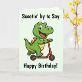 Schattigee Groene Dinosaurus Verjaardag Kaart (Gele Bloem)