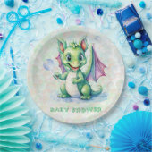 Schattigee Groene Draak met Bubbles Jongen Baby sh Papieren Bordje (Feest)